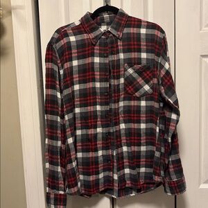 Men's Plaid Button-Up Shirt - Red, Black, and White